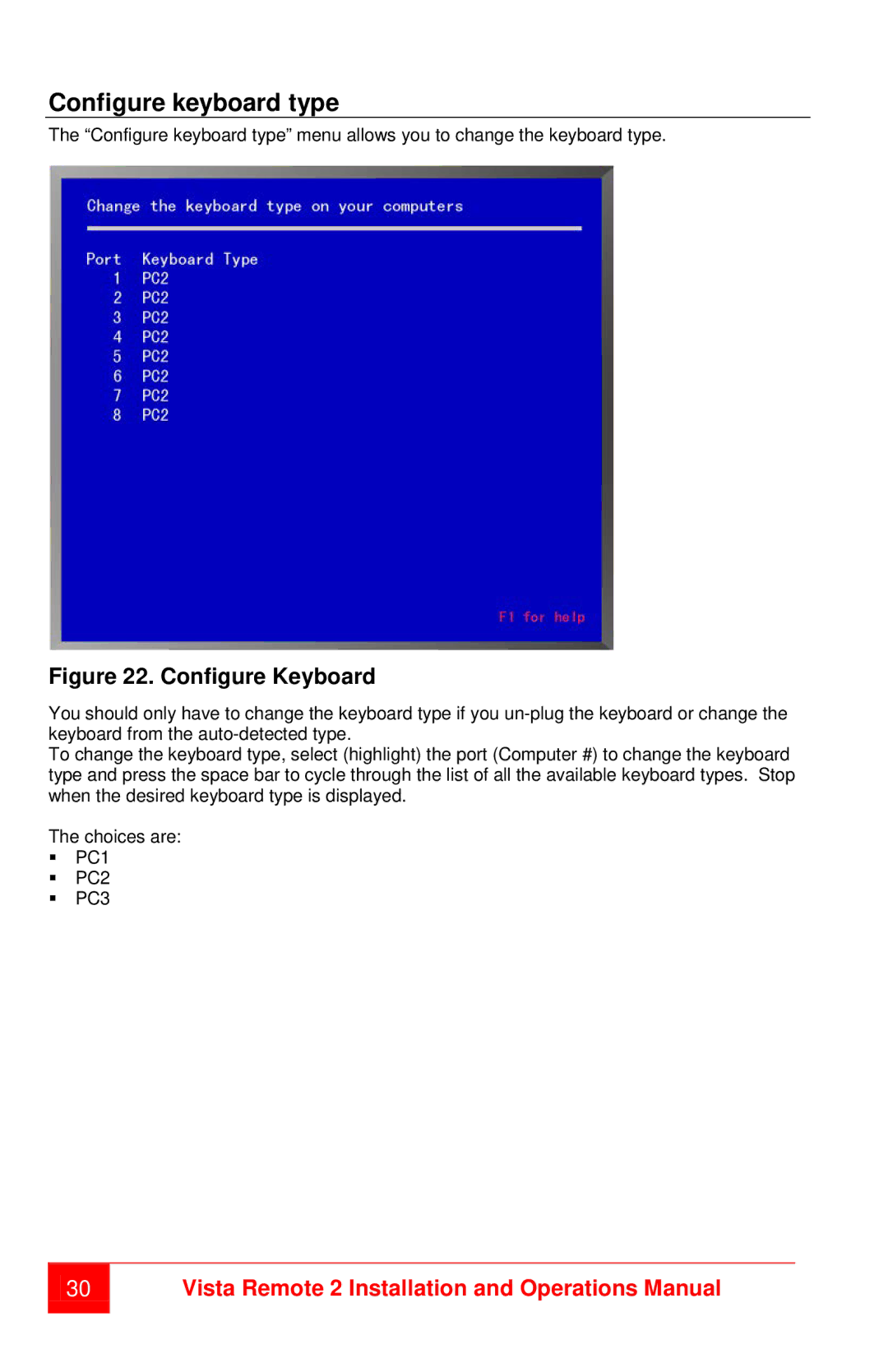 Rose electronic MAN-VR2 manual Configure keyboard type, Configure Keyboard 