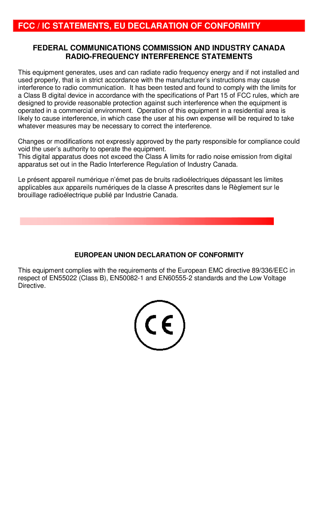 Rose electronic MAN-VR2 manual FCC / IC STATEMENTS, EU Declaration of Conformity 