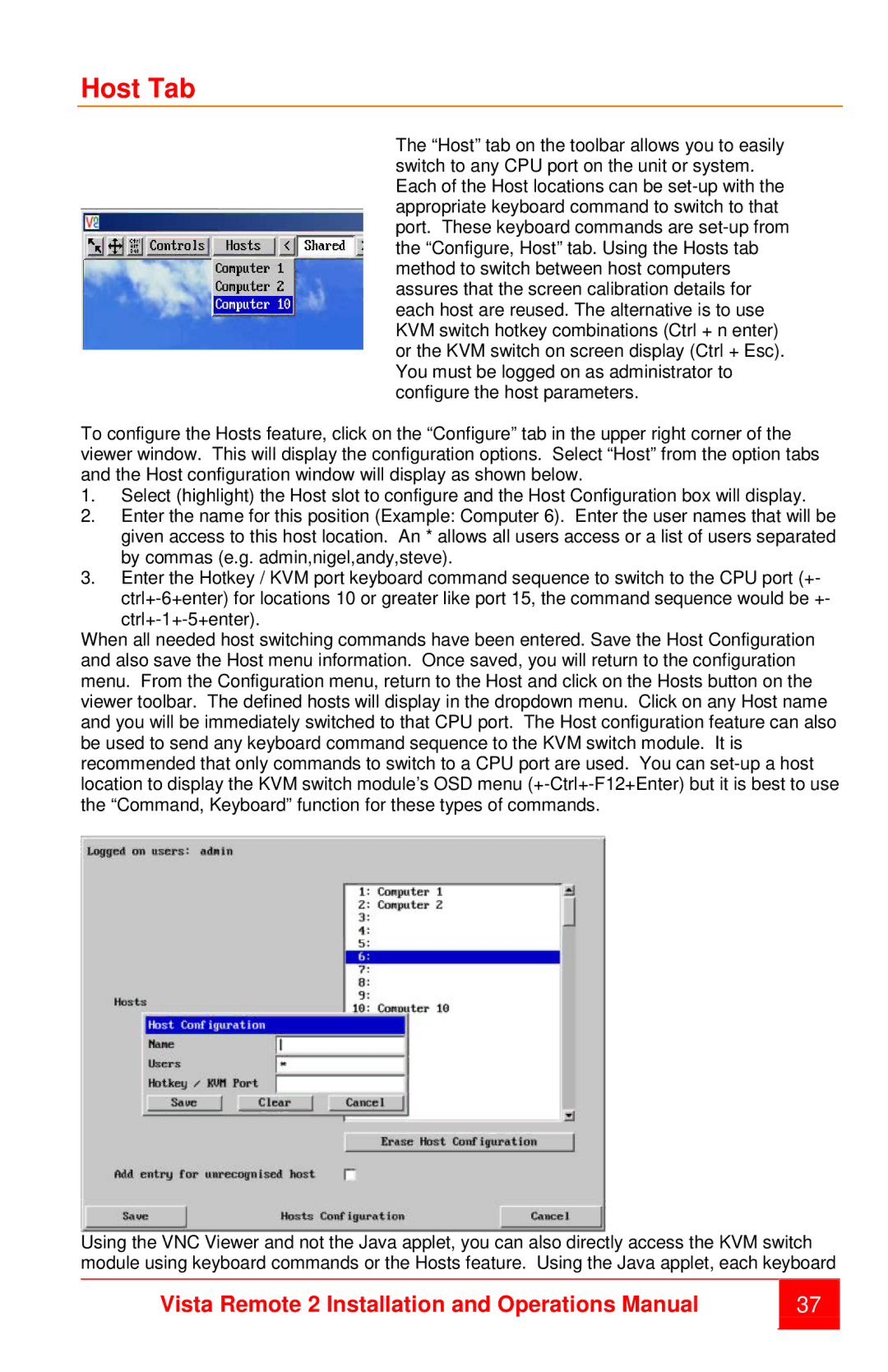 Rose electronic MAN-VR2 manual Host Tab 