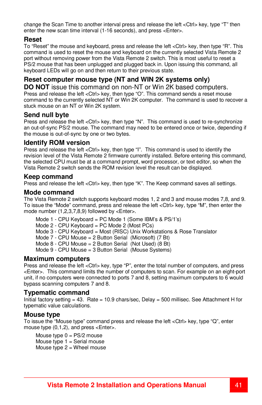 Rose electronic MAN-VR2 Reset computer mouse type NT and WIN 2K systems only, Send null byte, Identify ROM version 