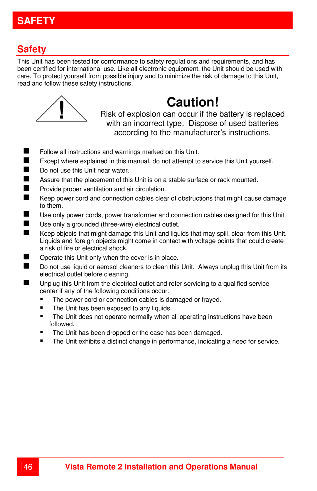 Rose electronic MAN-VR2 manual Safety 