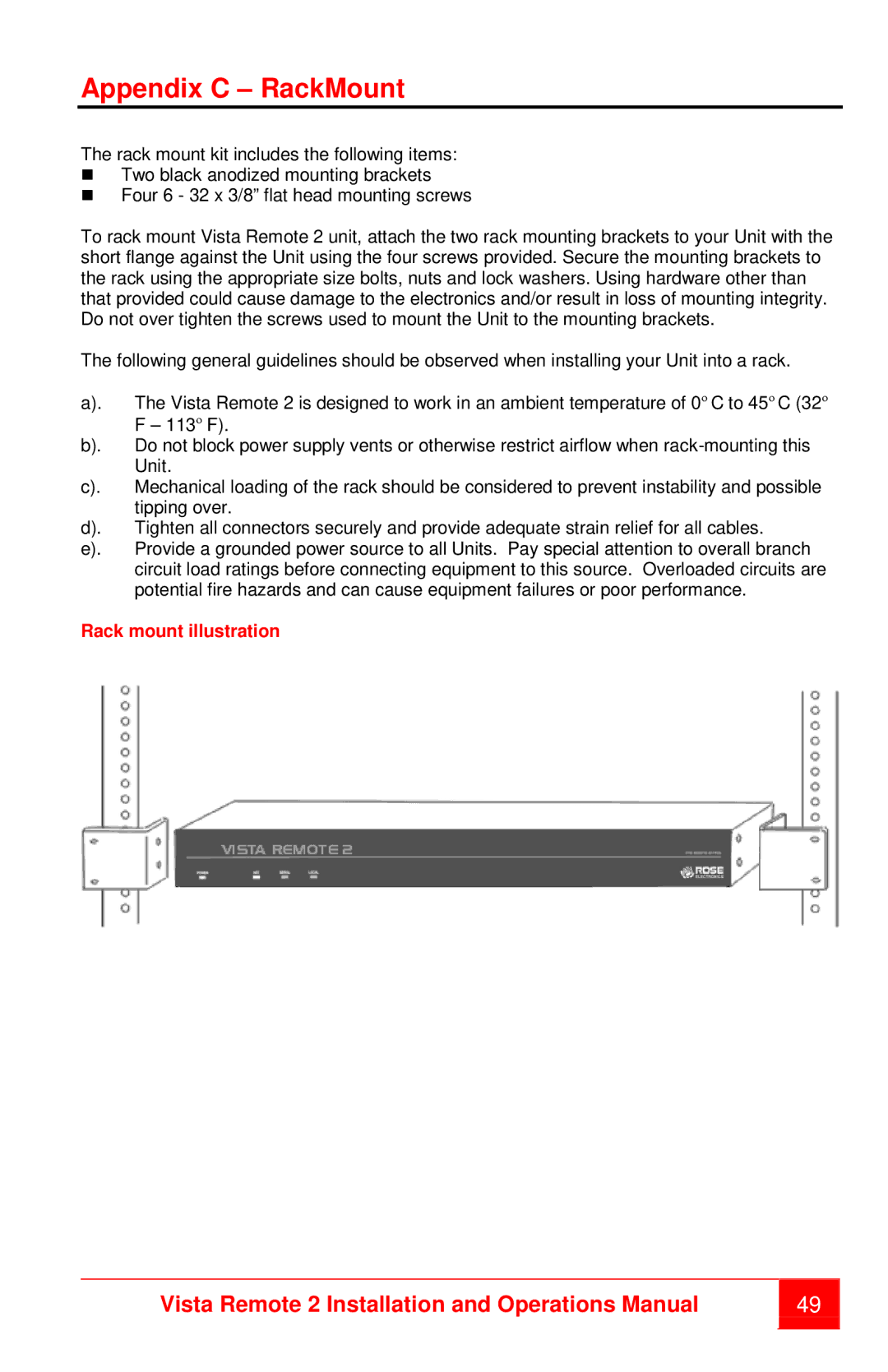 Rose electronic MAN-VR2 manual Appendix C RackMount 