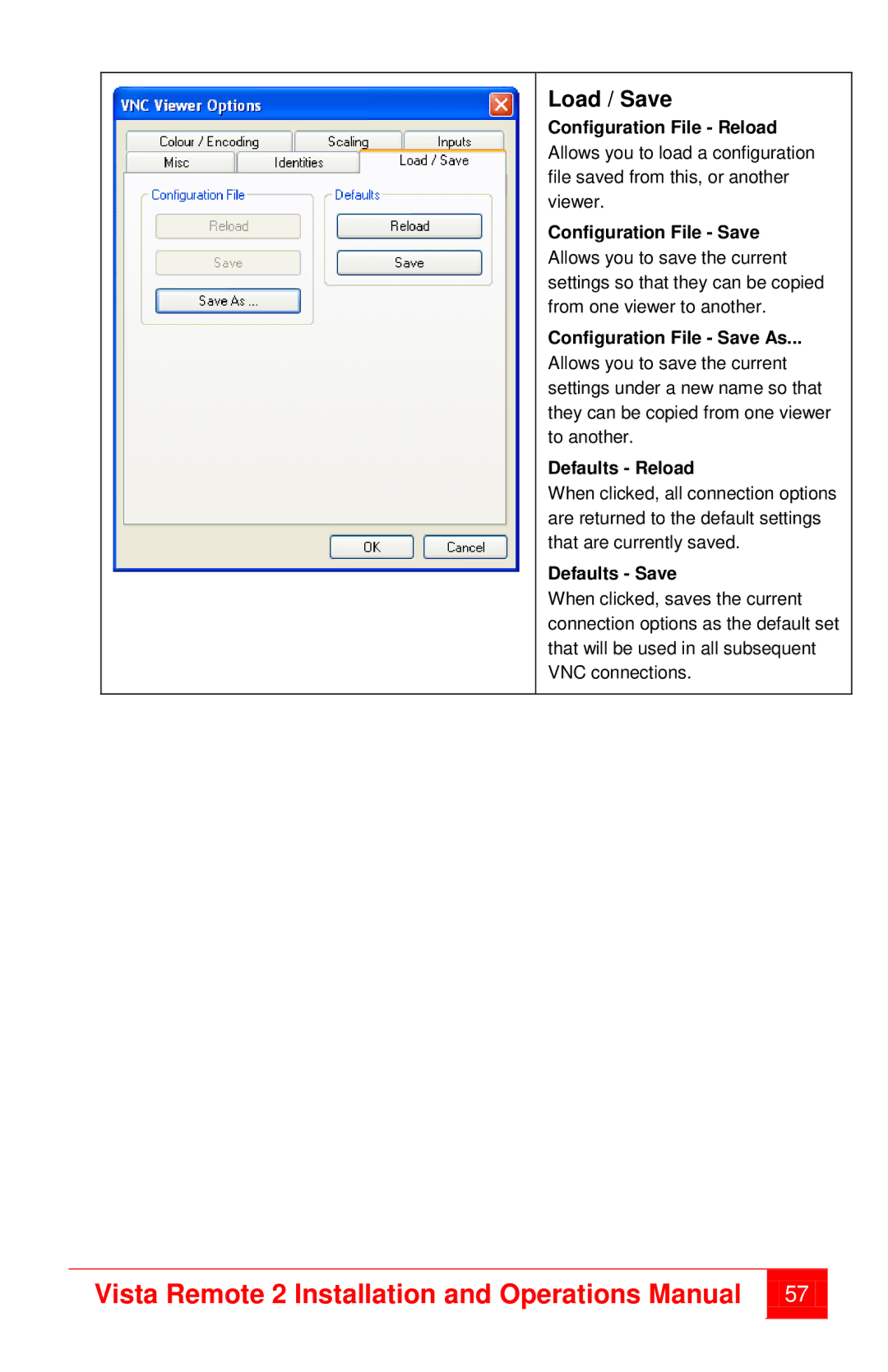 Rose electronic MAN-VR2 manual Load / Save, Configuration File Save As, Defaults Reload, Defaults Save 