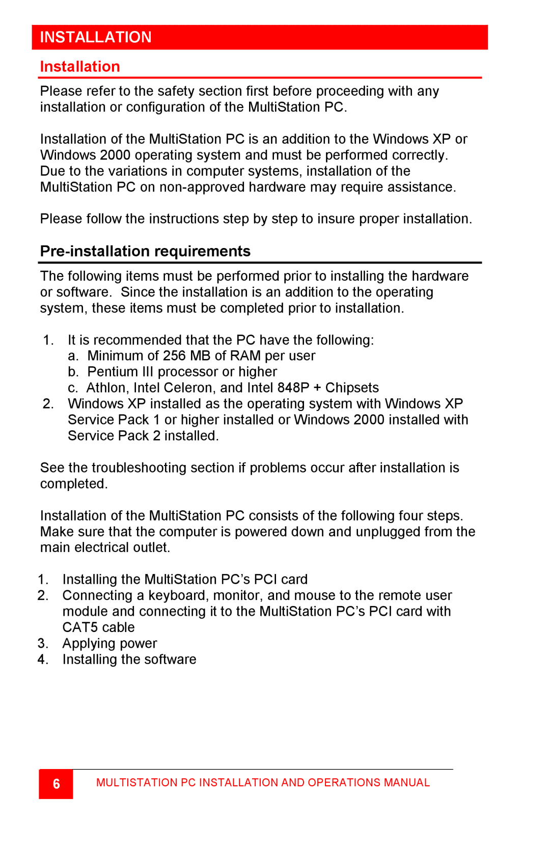 Rose electronic MultiStation manual Installation, Pre-installation requirements 