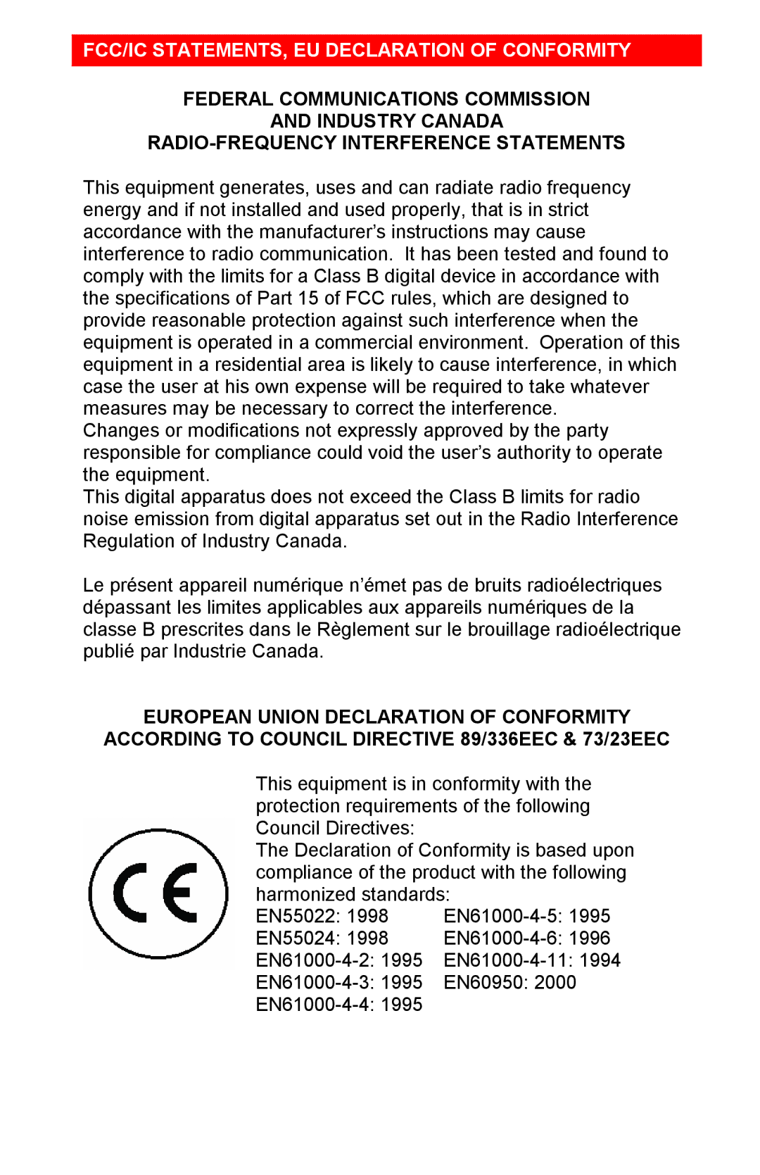 Rose electronic MultiStation manual FCC/IC STATEMENTS, EU Declaration of Conformity 