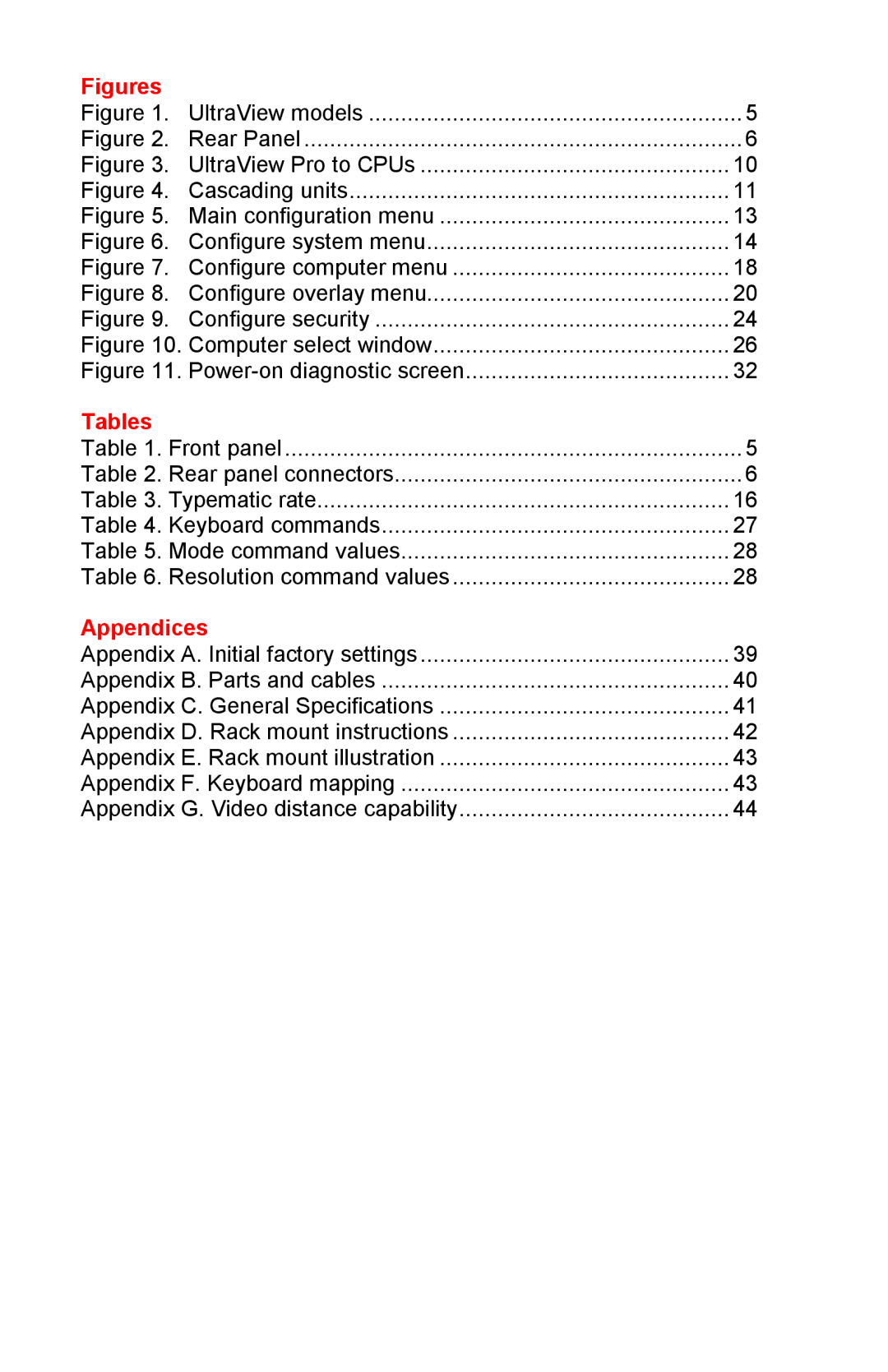 Rose electronic Professional Series manual Tables, Appendices 