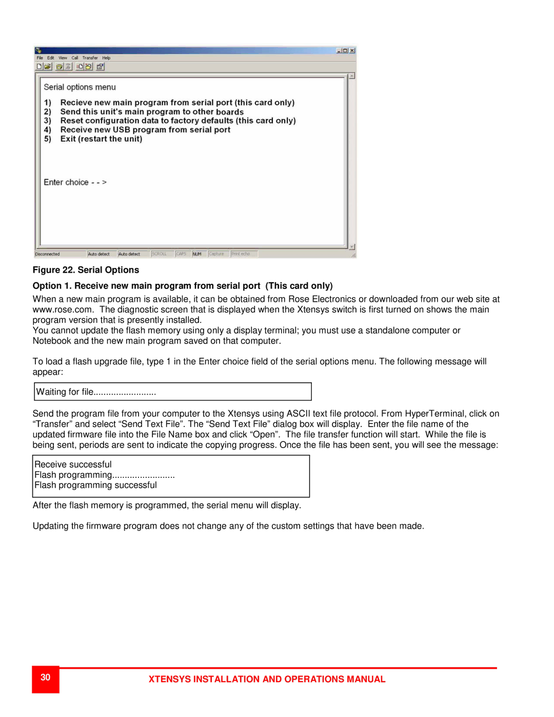 Rose electronic RS232 user manual Xtensys Installation and Operations Manual 