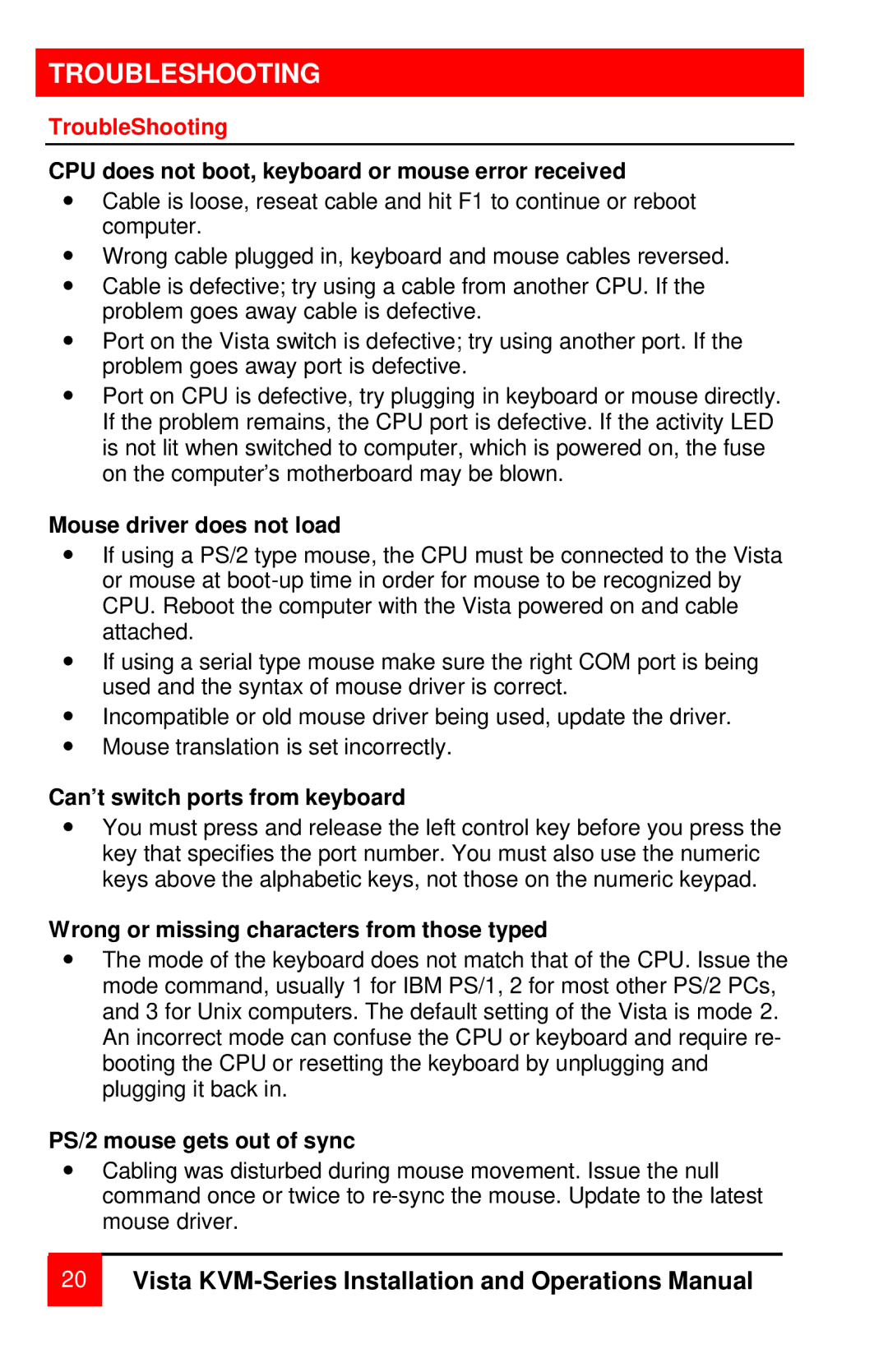 Rose electronic switch/hub manual Troubleshooting, TroubleShooting 