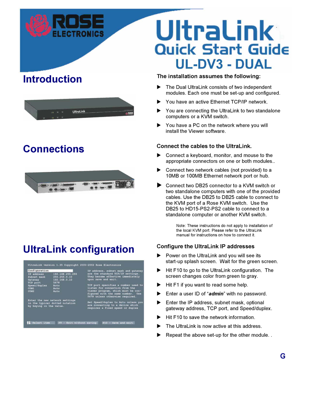 Rose electronic UL-V3 manual Introduction Connections UltraLink configuration 