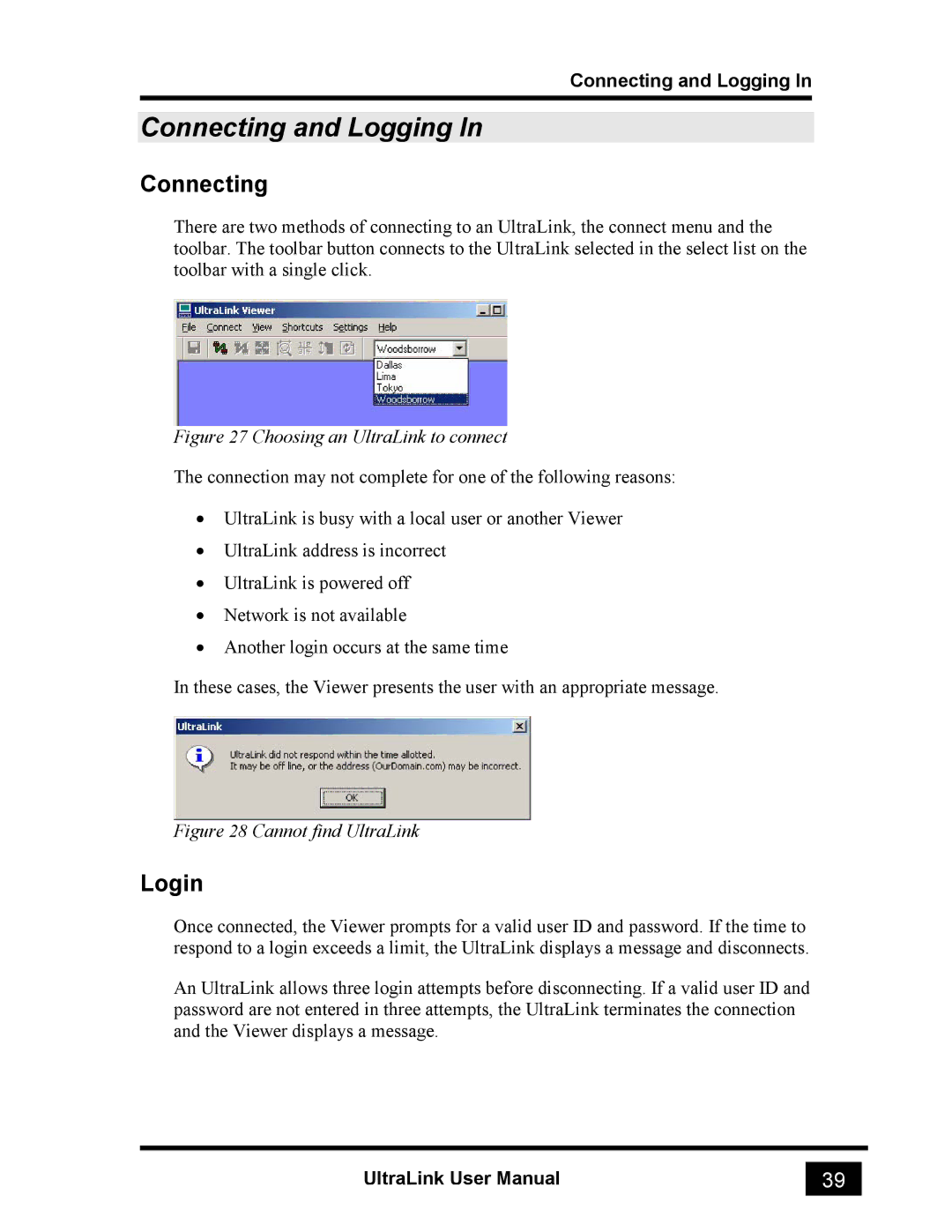 Rose electronic UL-V3 manual Connecting and Logging, Login 