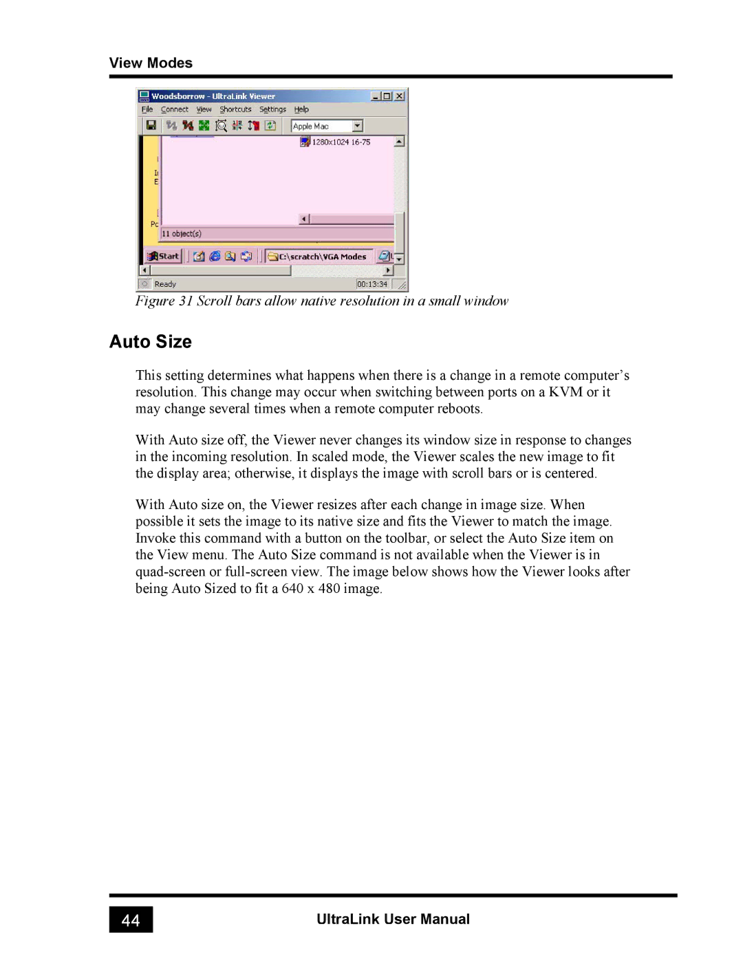 Rose electronic UL-V3 manual Auto Size, Scroll bars allow native resolution in a small window 