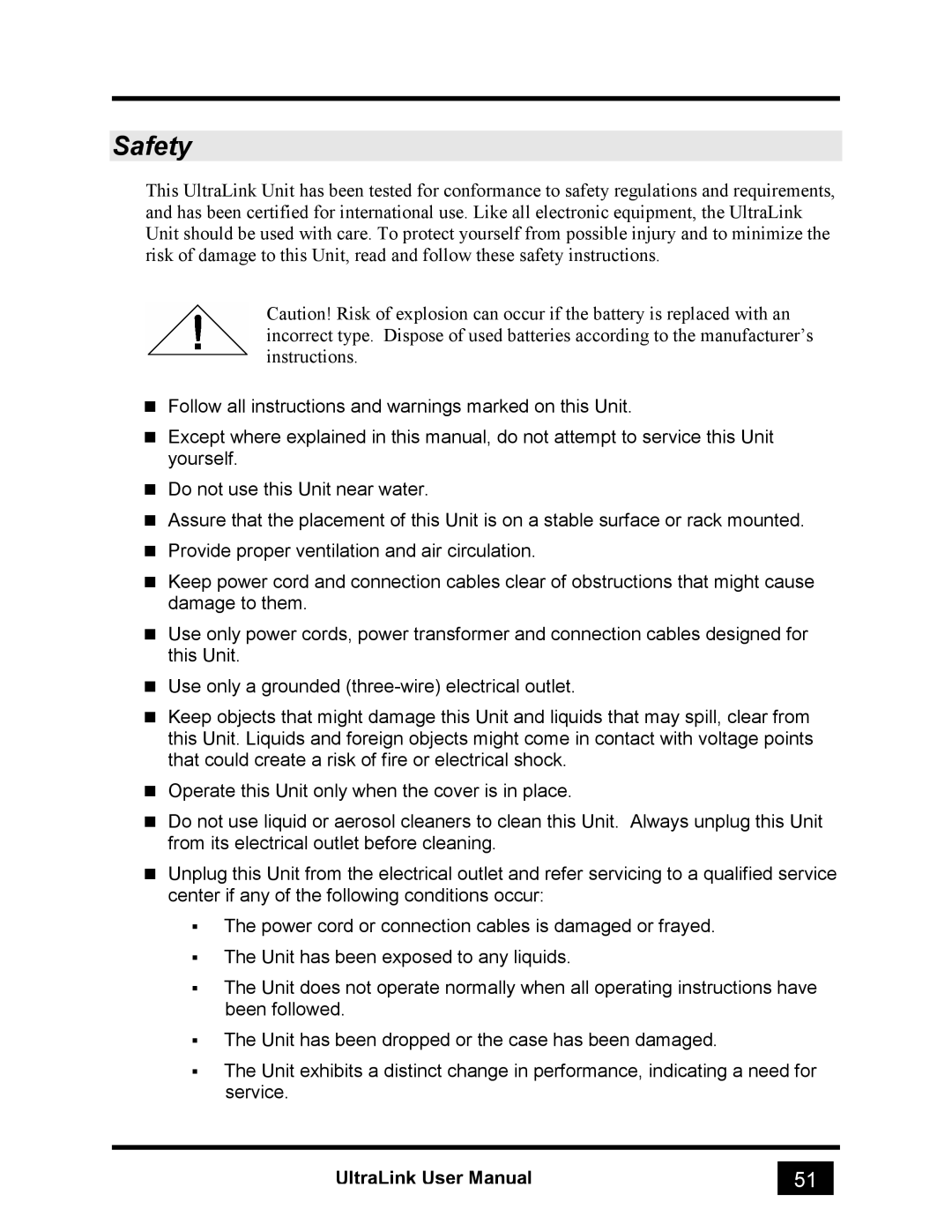 Rose electronic UL-V3 manual Safety 