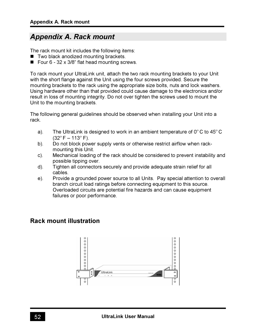 Rose electronic UL-V3 manual Appendix A. Rack mount, Rack mount illustration 