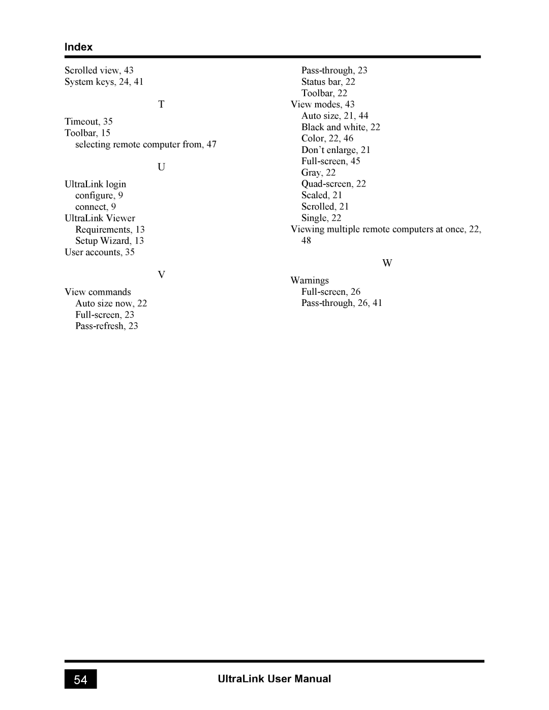 Rose electronic UL-V3 manual Index 