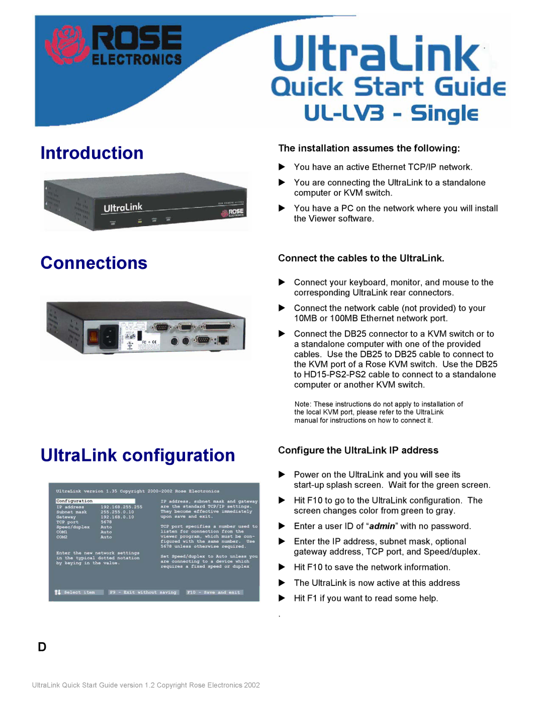 Rose electronic UL-V3 manual Connections 