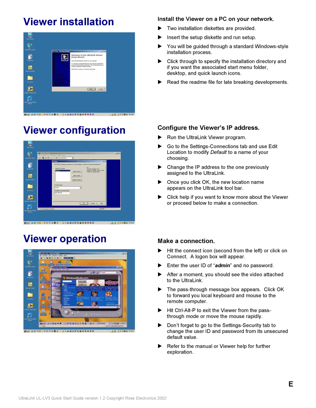 Rose electronic UL-V3 manual Viewer installation 