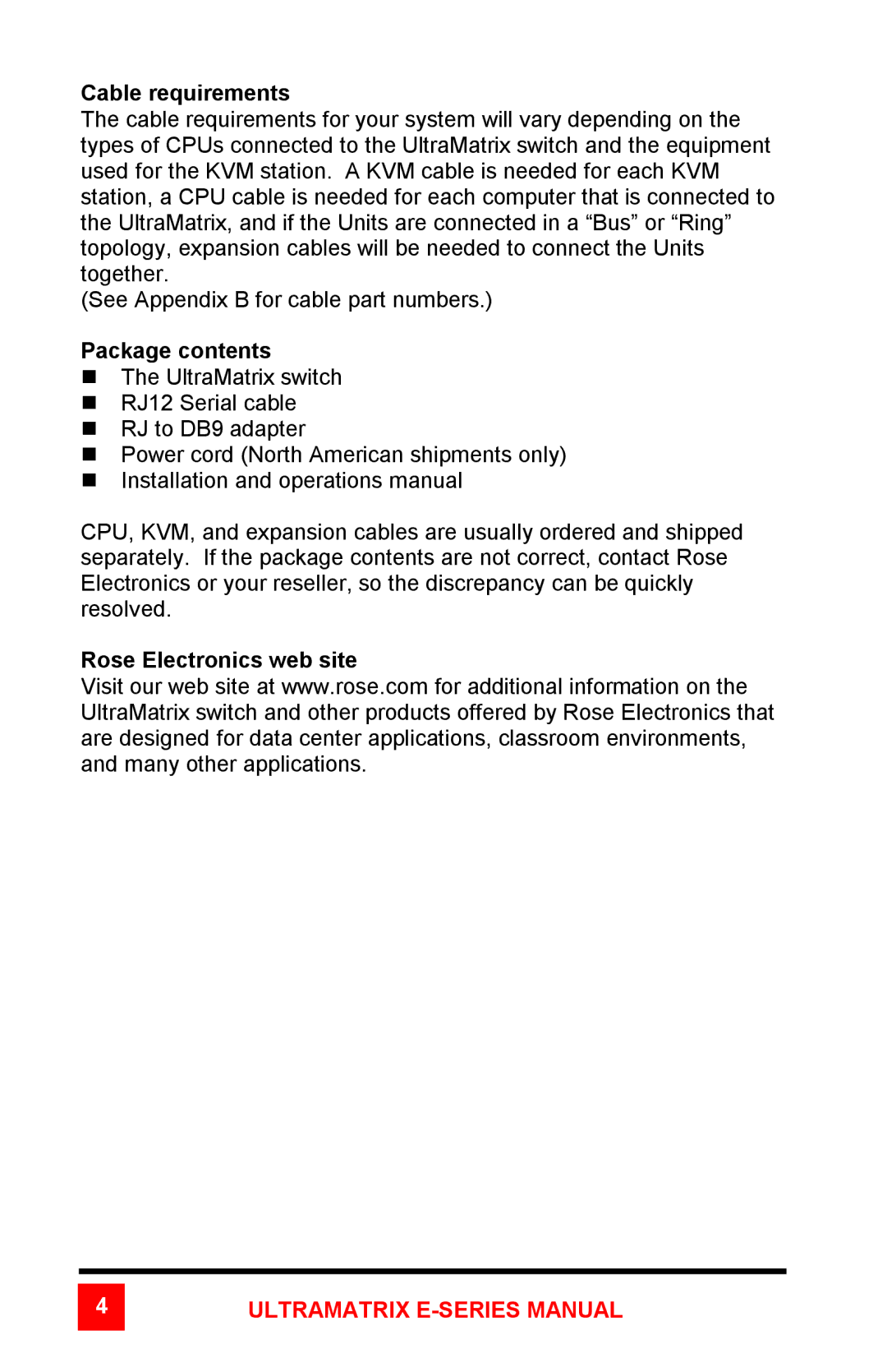 Rose electronic ULTRAMATRIX 4xE, ULTRAMATRIX 2xE manual Ultramatrix E-SERIES Manual 