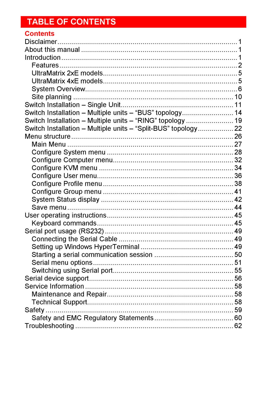 Rose electronic ULTRAMATRIX 4xE, ULTRAMATRIX 2xE manual Table of Contents 