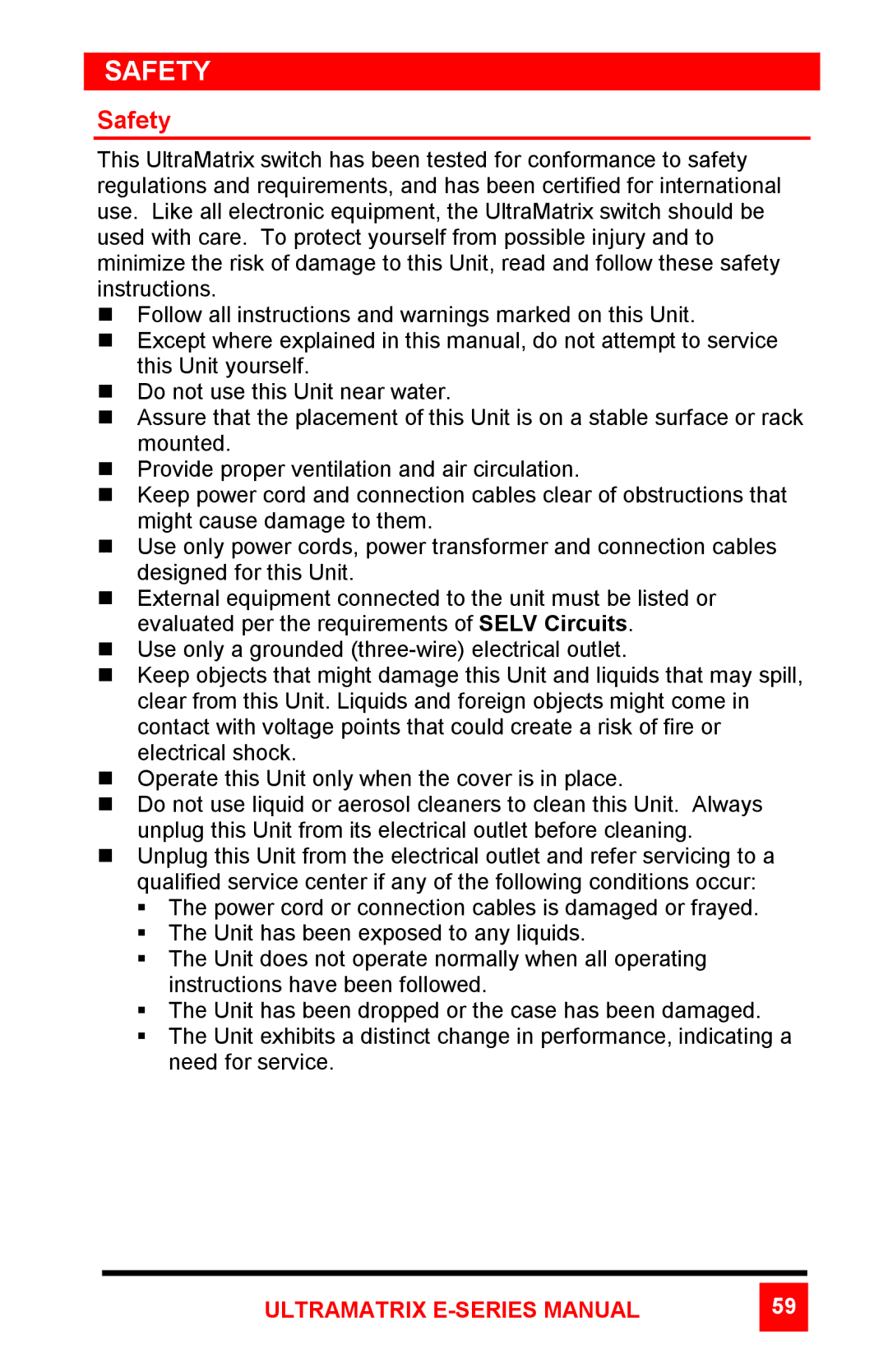 Rose electronic ULTRAMATRIX 2xE, ULTRAMATRIX 4xE manual Safety 