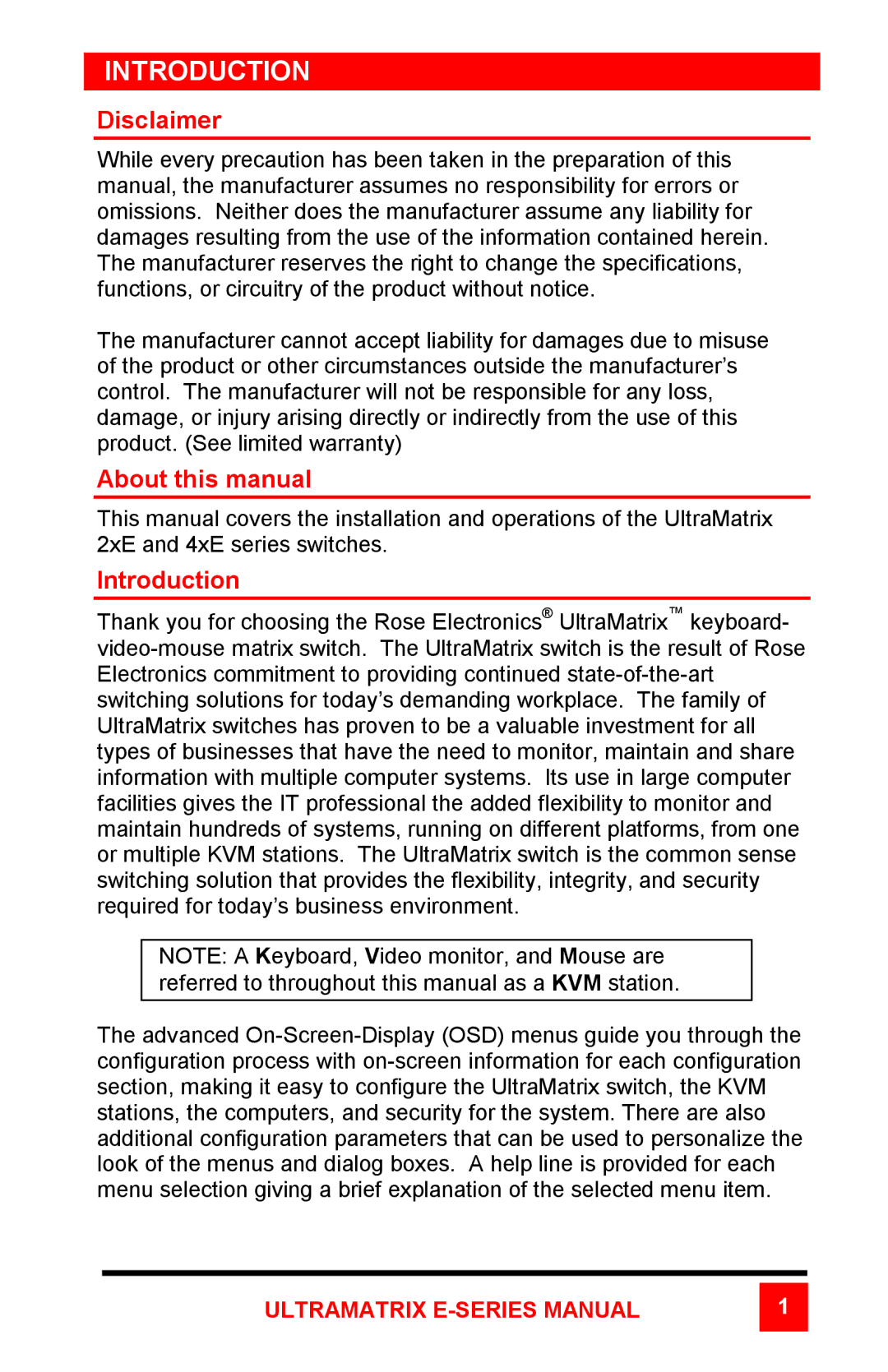 Rose electronic ULTRAMATRIX 2xE, ULTRAMATRIX 4xE Introduction, Disclaimer, About this manual 