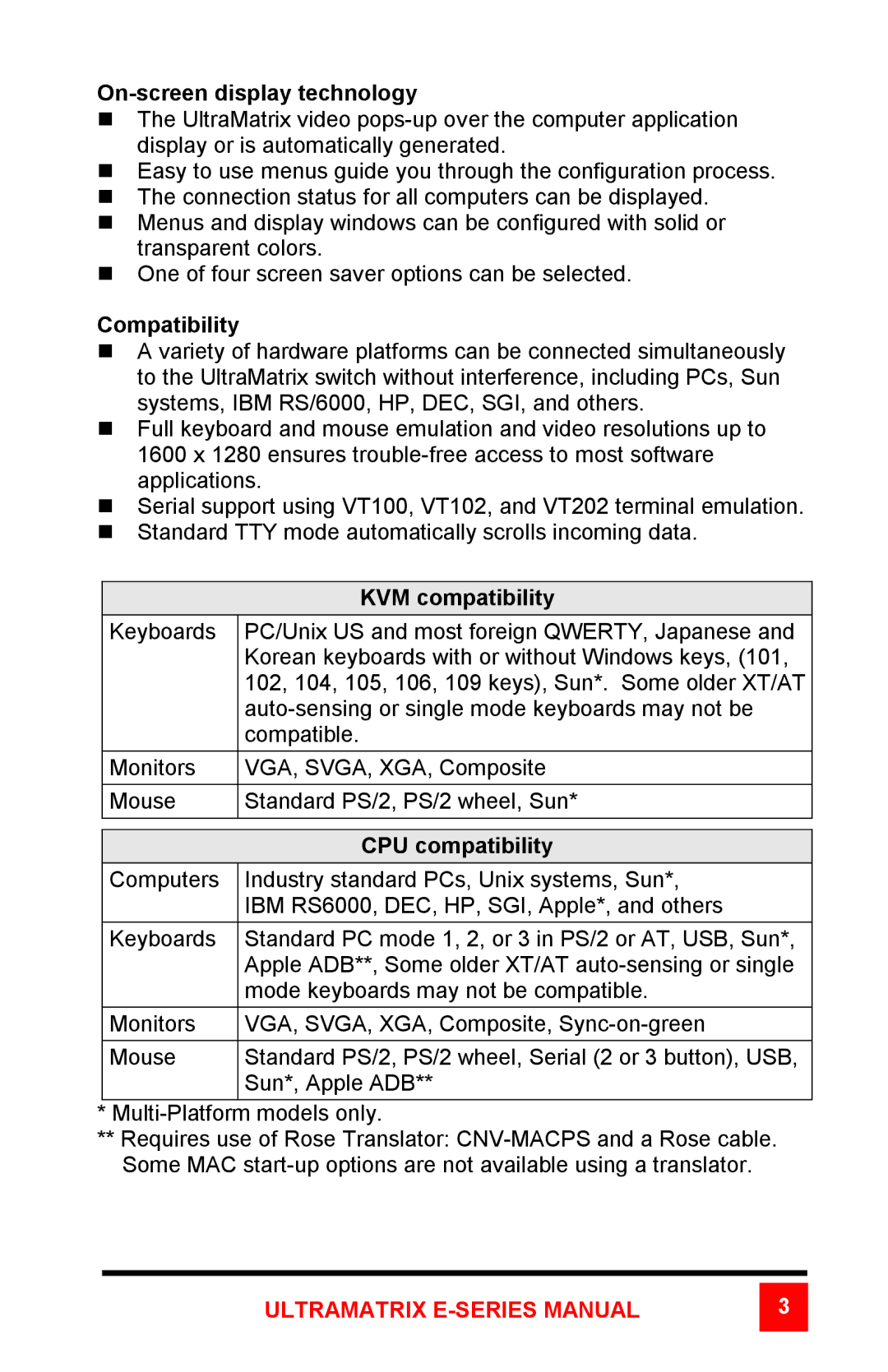 Rose electronic ULTRAMATRIX 2xE, ULTRAMATRIX 4xE manual Ultramatrix E-SERIES Manual 