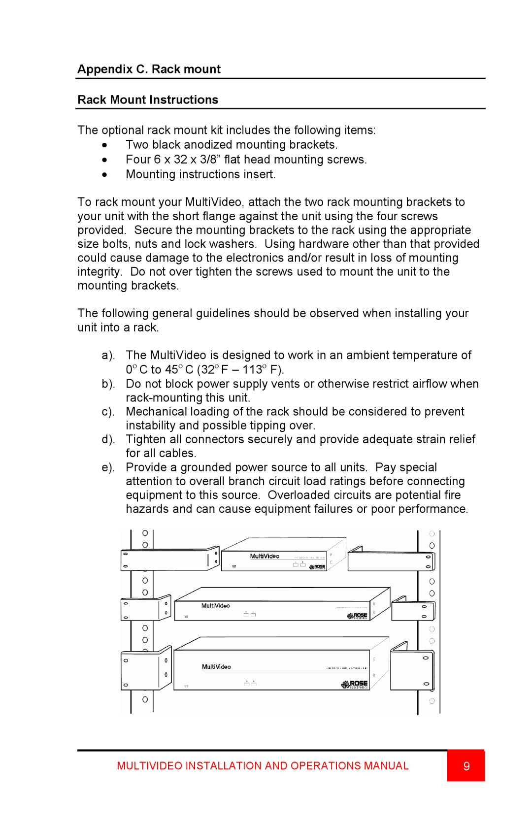 Rose electronic Video Easyware manual Multivideo Installation and Operations Manual 