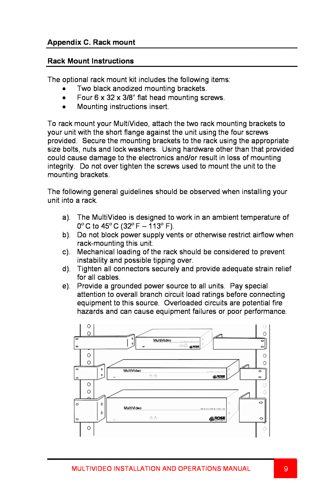 Rose electronic Video Easyware manual Appendix C. Rack mount Rack Mount Instructions 