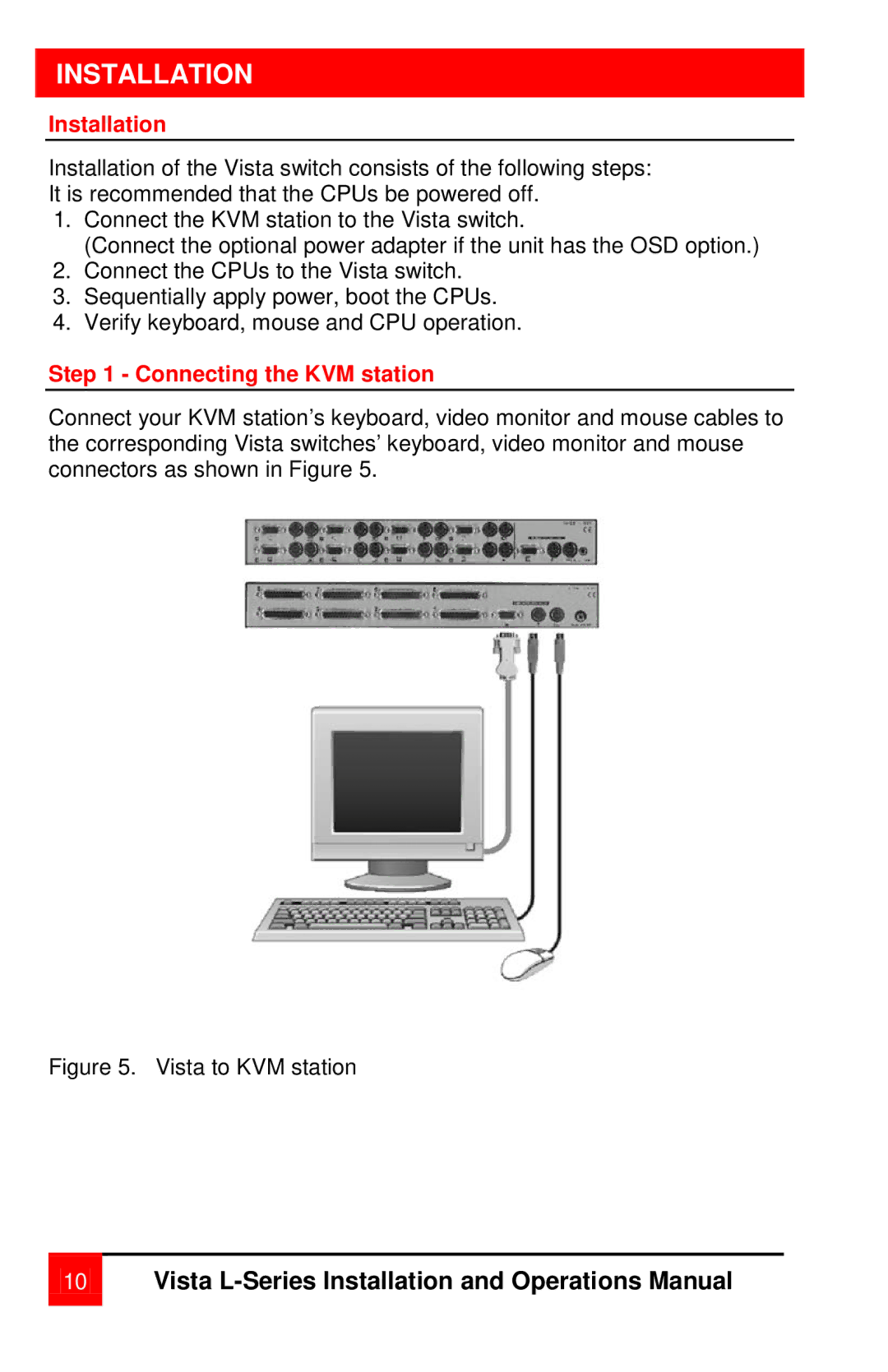 Rose electronic vista manual Installation, Connecting the KVM station 