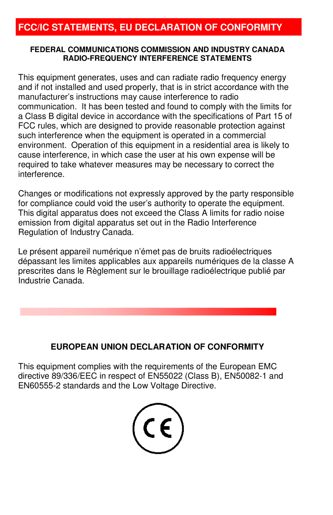 Rose electronic vista manual FCC/IC STATEMENTS, EU Declaration of Conformity 