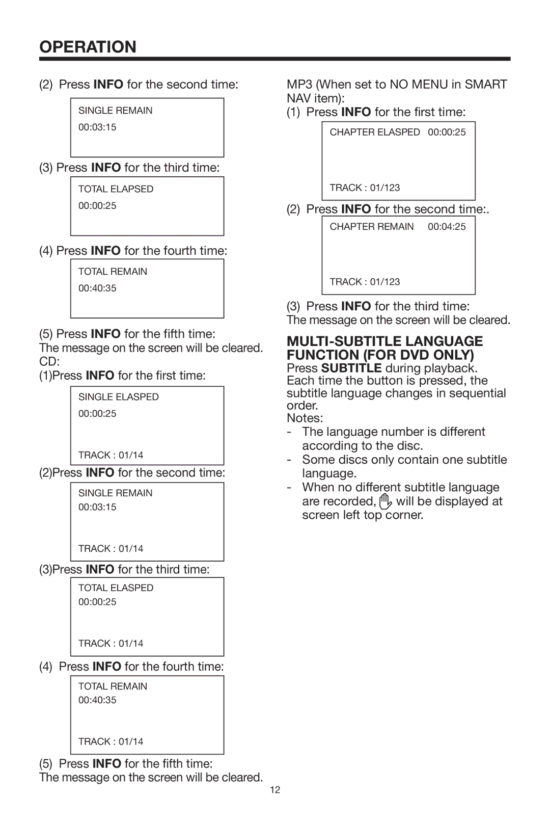 Rosen Entertainment Systems 10.2 manual MULTI-SUBTITLE Language Function for DVD only 