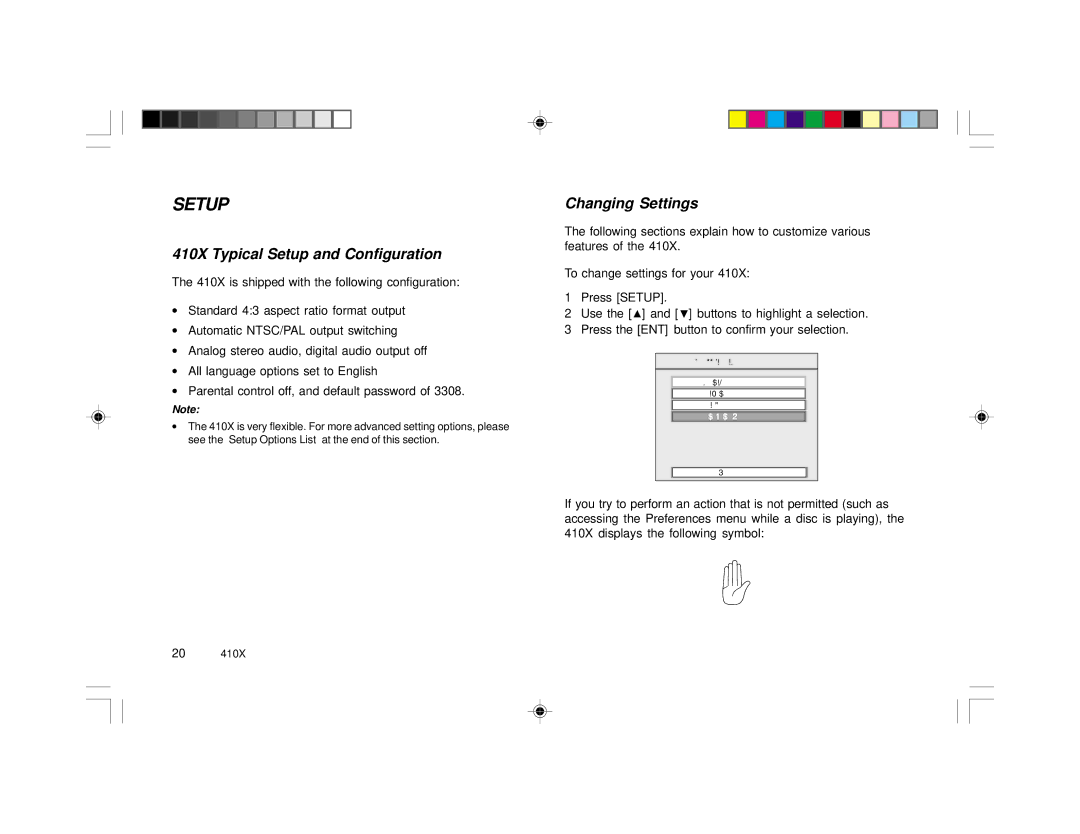 Rosen Entertainment Systems specifications 410X Typical Setup and Configuration, Changing Settings 