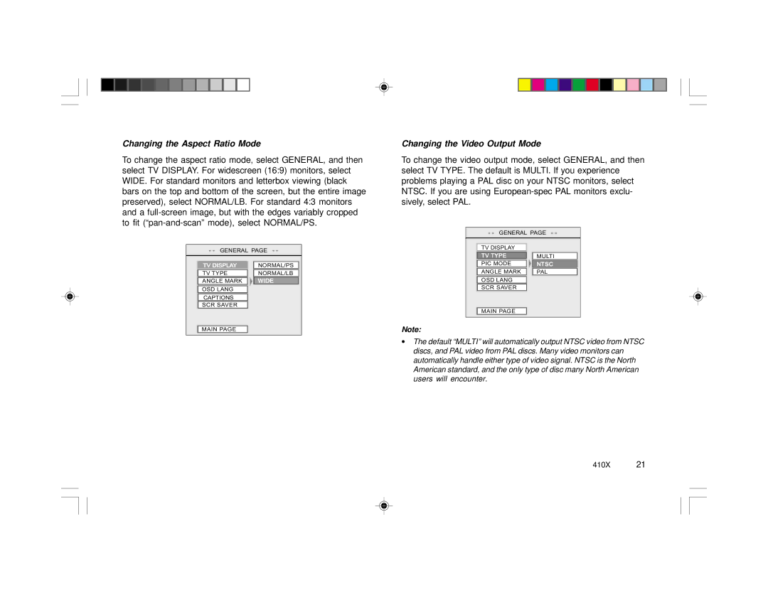 Rosen Entertainment Systems 410X specifications Changing the Aspect Ratio Mode, Changing the Video Output Mode 