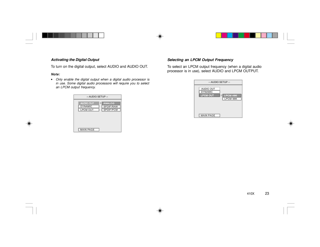 Rosen Entertainment Systems 410X specifications Activating the Digital Output, Selecting an Lpcm Output Frequency 