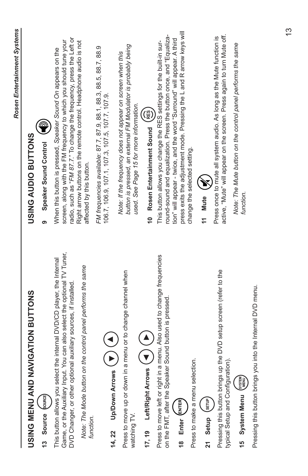 Rosen Entertainment Systems AV7000 owner manual Using Menu and Navigation Buttons, Using Audio Buttons 