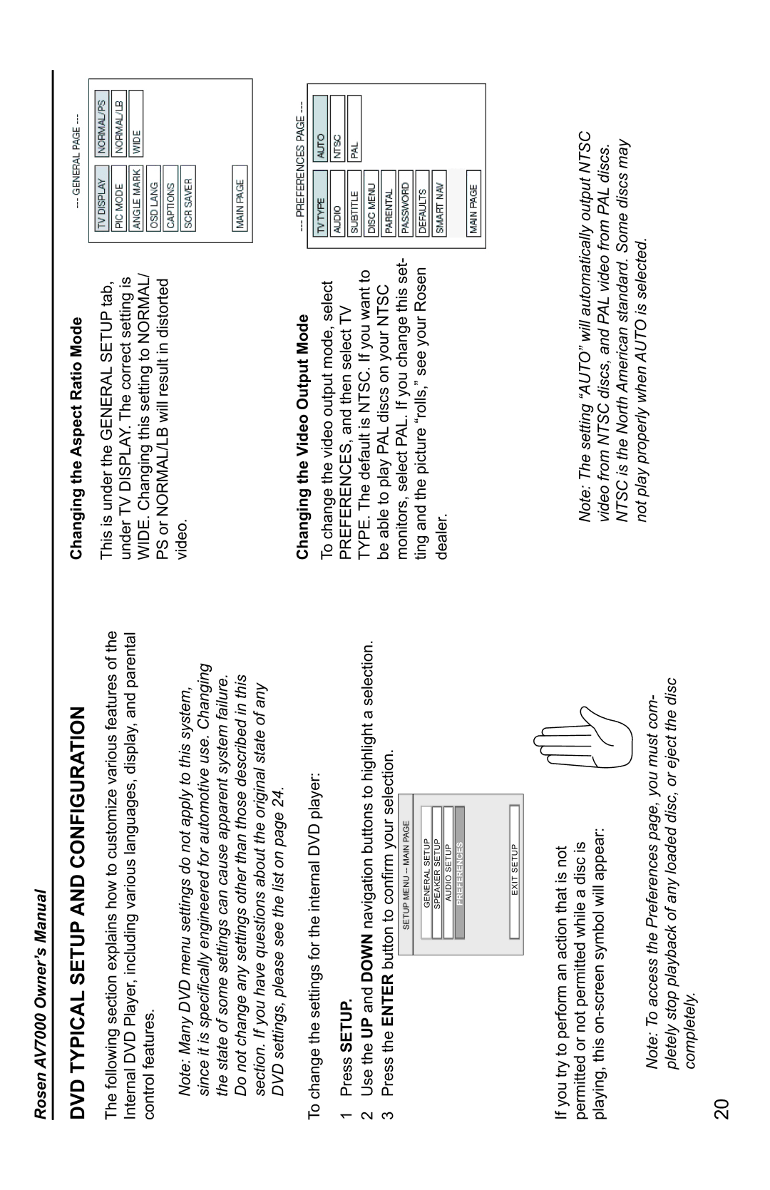 Rosen Entertainment Systems AV7000 owner manual DVD Typical Setup and Configuration, Changing the Aspect Ratio Mode 