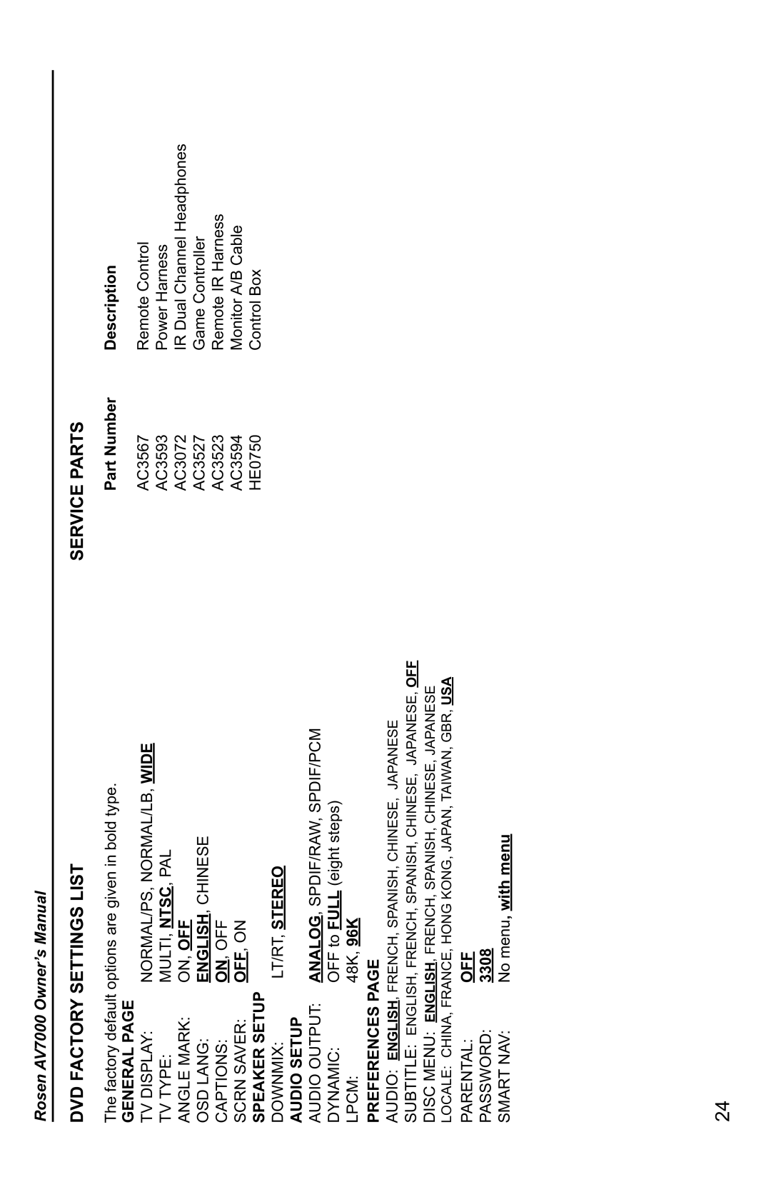 Rosen Entertainment Systems AV7000 owner manual General, Speaker Setup, Audio Setup, Preferences, Off 