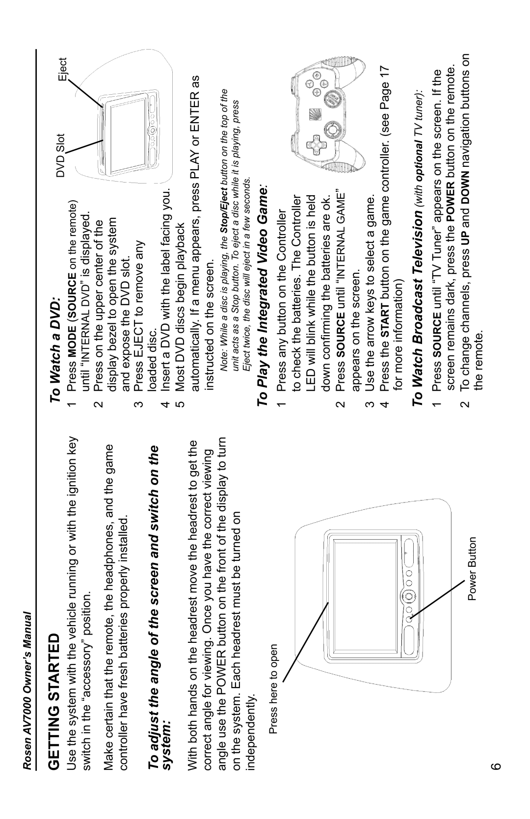 Rosen Entertainment Systems AV7000 owner manual Getting Started 