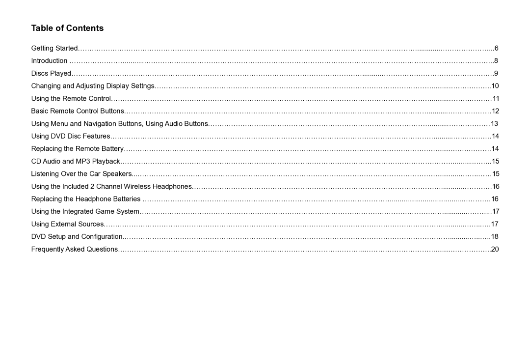 Rosen Entertainment Systems AV7500 owner manual Table of Contents 