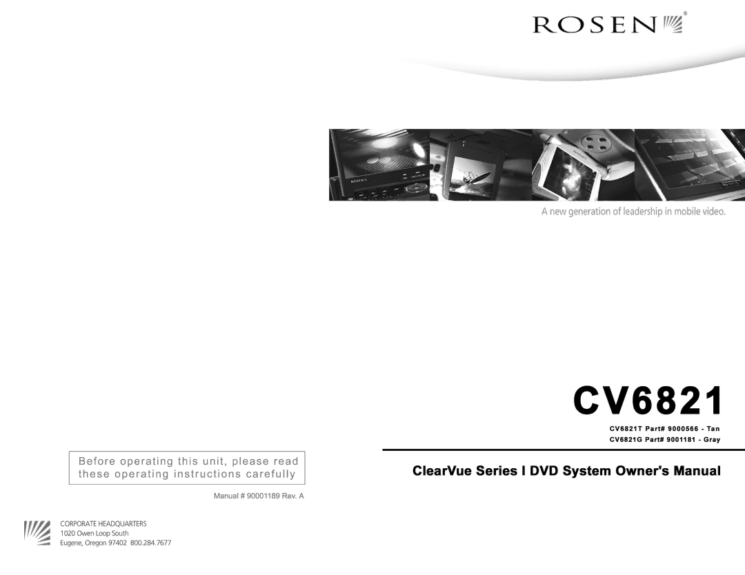 Rosen Entertainment Systems CV6821 manual 