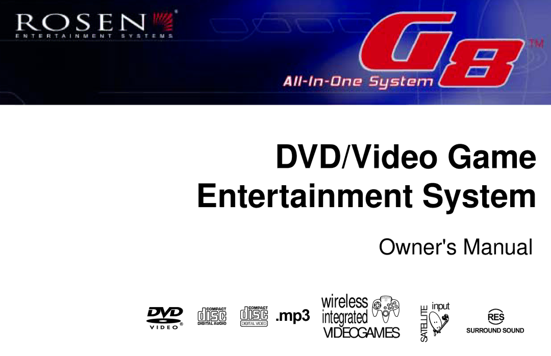 Rosen Entertainment Systems DVD Player owner manual DVD/Video Game Entertainment System 