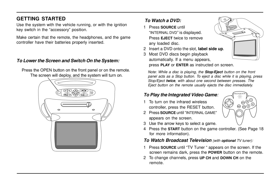 Rosen Entertainment Systems DVD Player owner manual Getting Started 