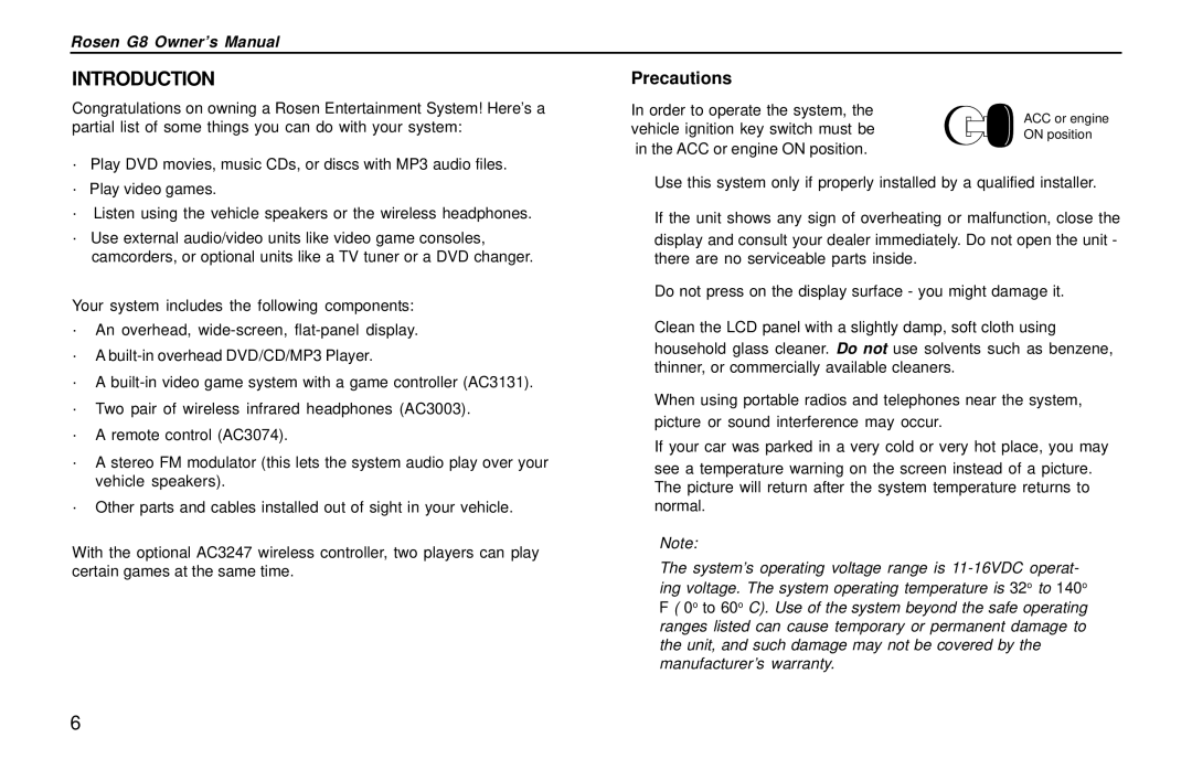 Rosen Entertainment Systems DVD Player owner manual Introduction, Precautions 