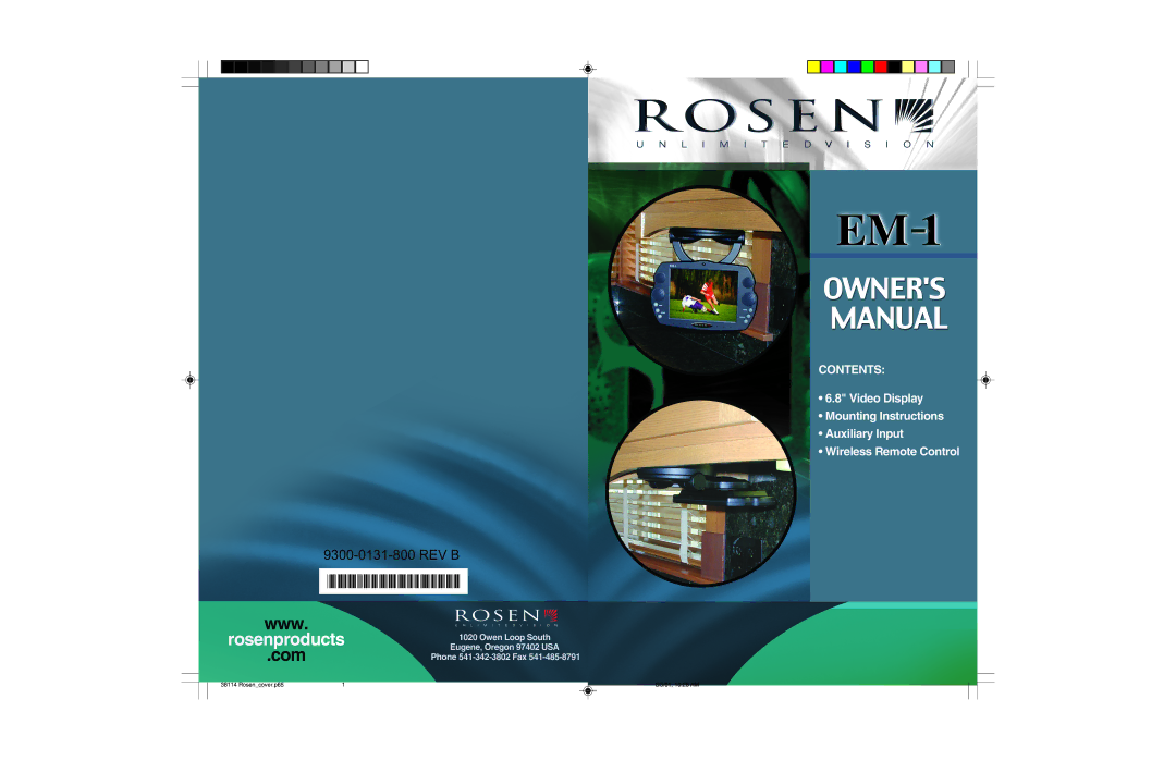 Rosen Entertainment Systems EM-1 manual Rosencover.p65 01, 1026 AM 