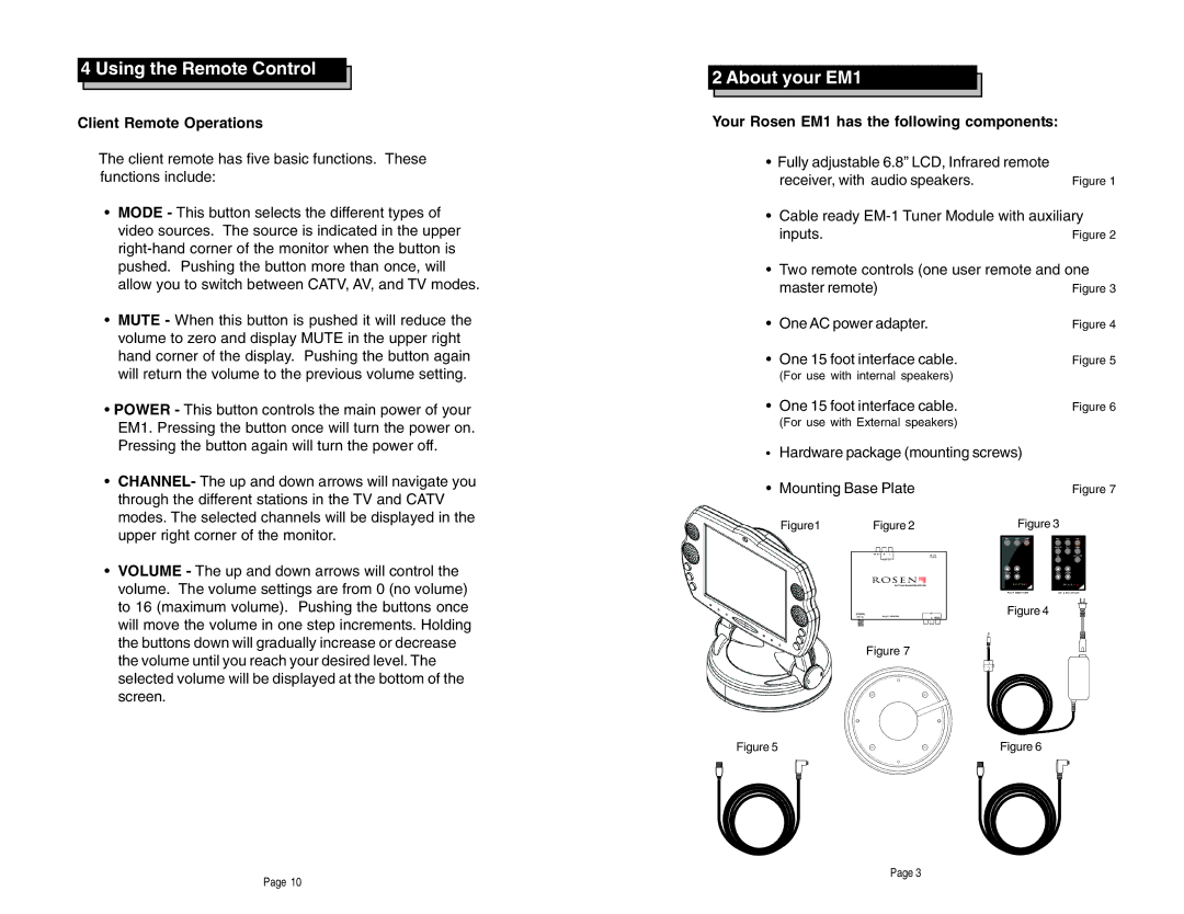 Rosen Entertainment Systems EM-1 About your EM1, Client Remote Operations, Your Rosen EM1 has the following components 