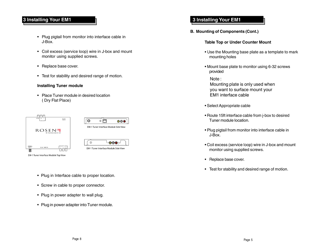 Rosen Entertainment Systems EM-1 manual Installing Tuner module 