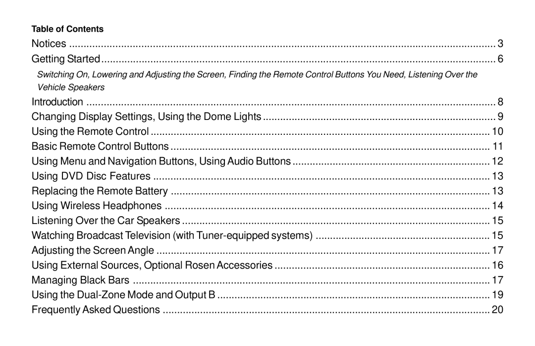 Rosen Entertainment Systems M10 owner manual Getting Started 