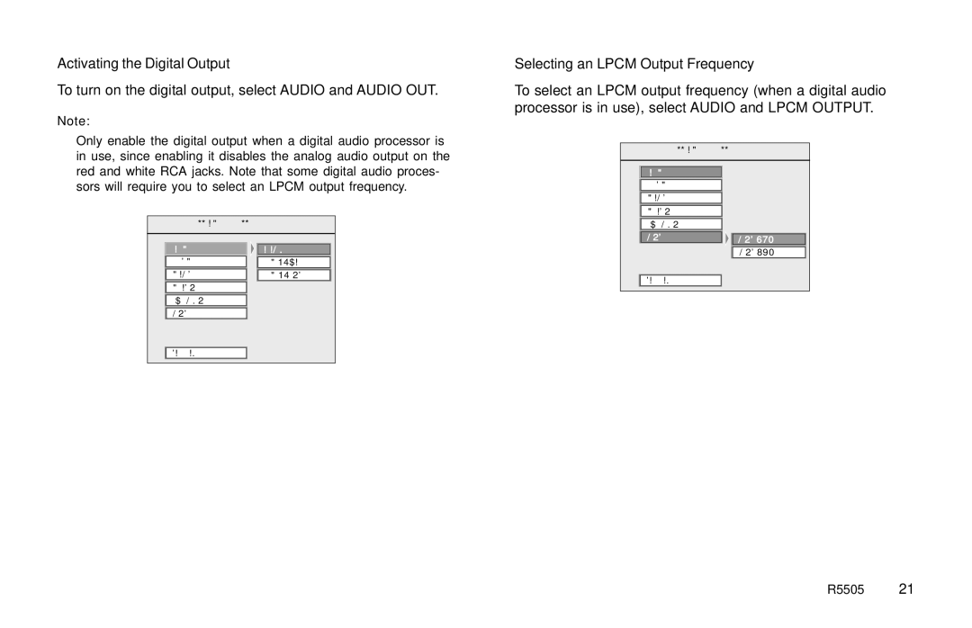 Rosen Entertainment Systems R5505 owner manual Activating the Digital Output, Selecting an Lpcm Output Frequency 