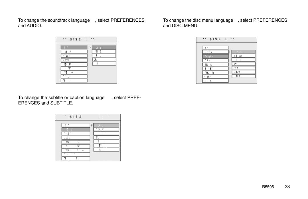 Rosen Entertainment Systems R5505 owner manual To change the soundtrack language, select Preferences 