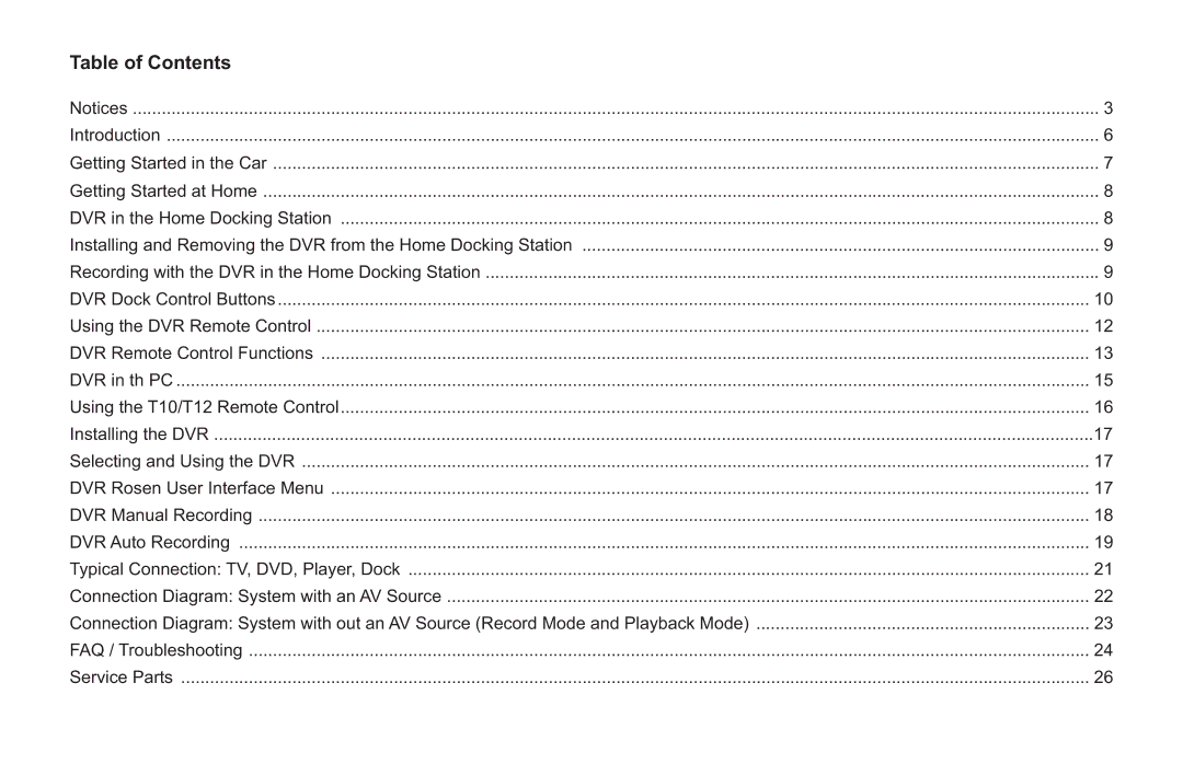 Rosen Entertainment Systems RVR 2000 owner manual Table of Contents 