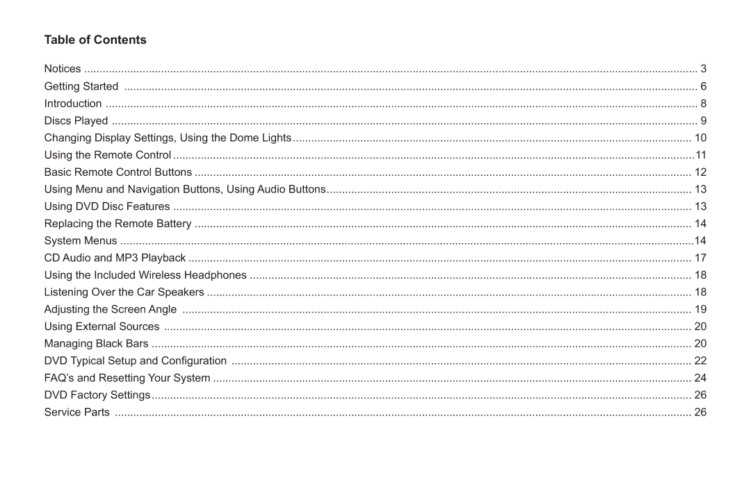 Rosen Entertainment Systems T12, T10 owner manual Table of Contents 